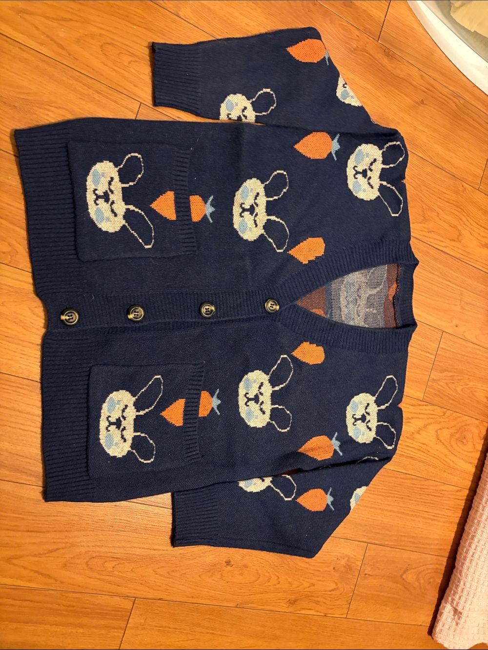 Navy Bunny-Pattern Men’s Button Cardigan Sweater